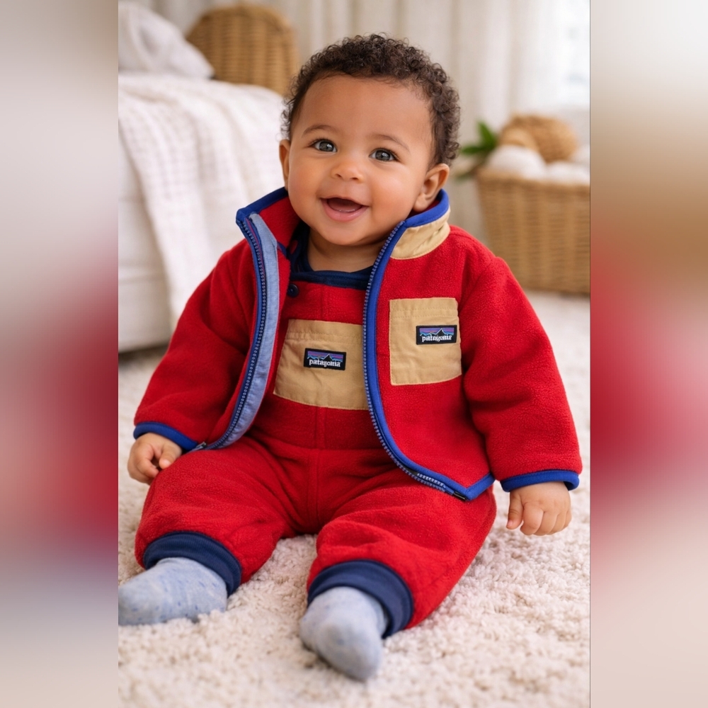 ✨ Patagonia Baby Fleece Set 3-6M Red Jacket & Overalls